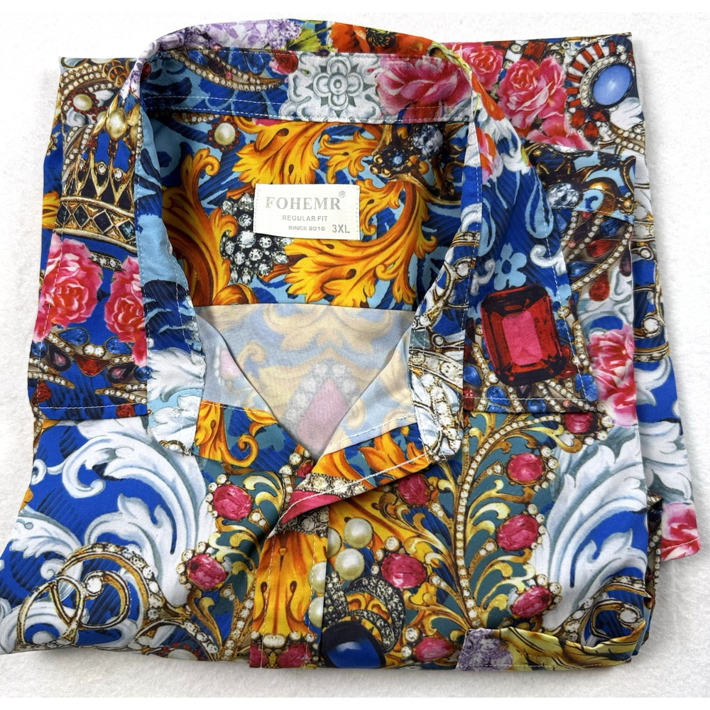 Fohemr mens shirt 3XL Baroque peals gems floral